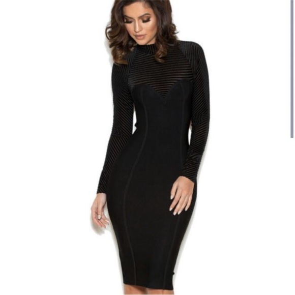 House of CB - ‘Norella’ Black Bandage and Devore Dress - Picture 3 of 5